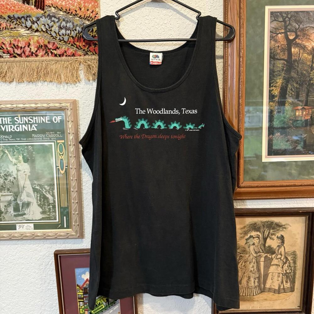 Vintage 80s RARE The Woodlands Texas Where The Dragon Sleep Tonight Tank Size XL